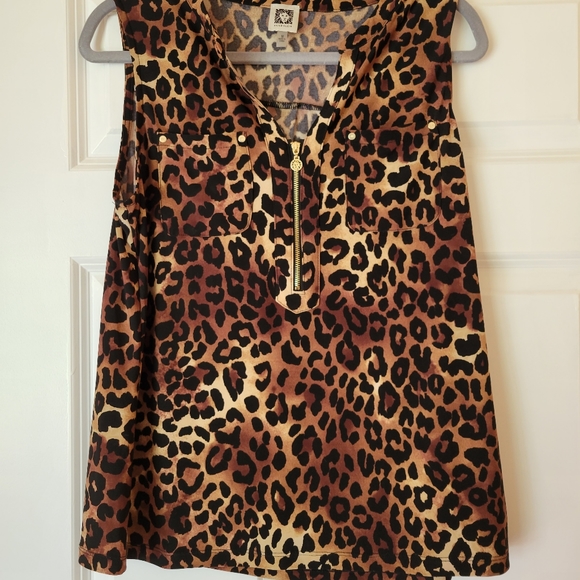 Anne Klein, Leopard print, tank top, Flowy, Zipper upper front, Women's size Med - Picture 1 of 4